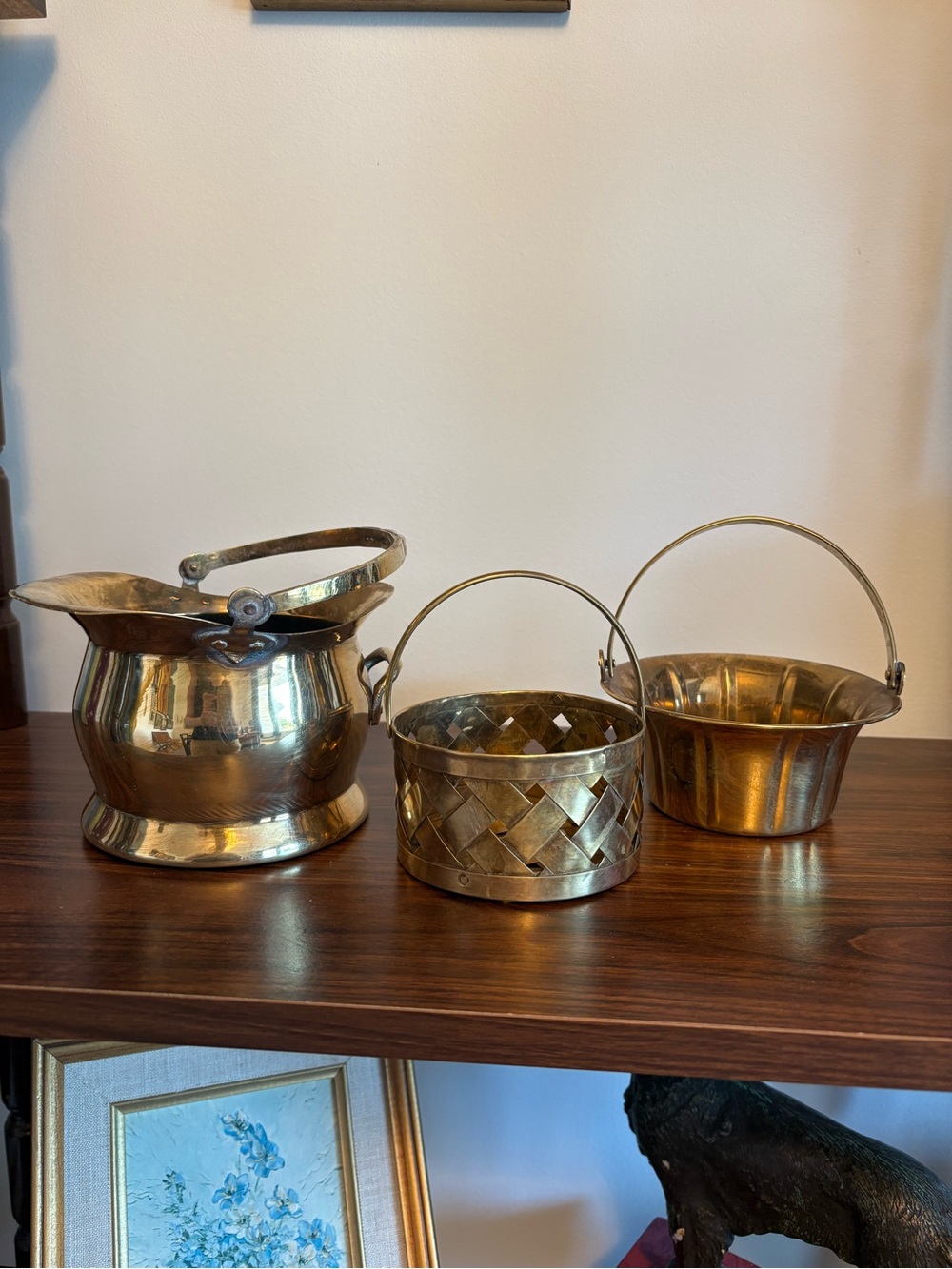 Vintage Brass Decorative Buckets and Planters - Set of 3